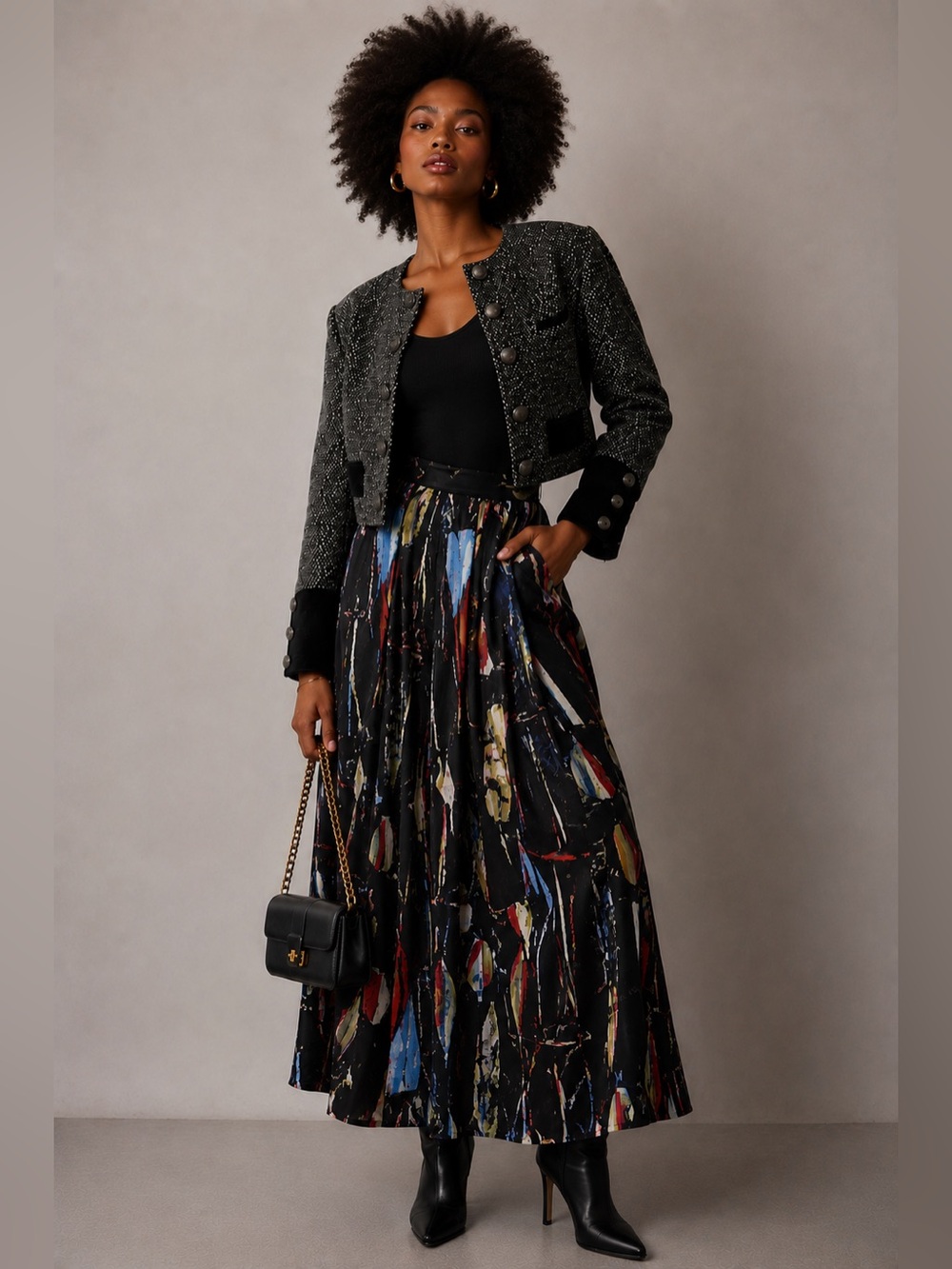 Free People Tweed Emily Jacket sz: S Black Cropped Military Coat Velvet Cuffs - Picture 10 of 10